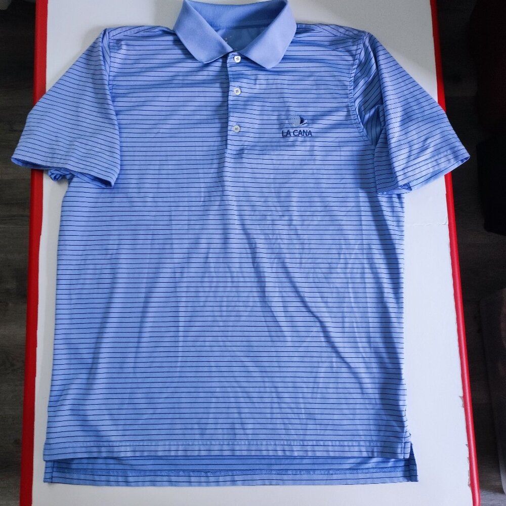 F&G Tech golf polo shirt men's size L purple stripes pattern